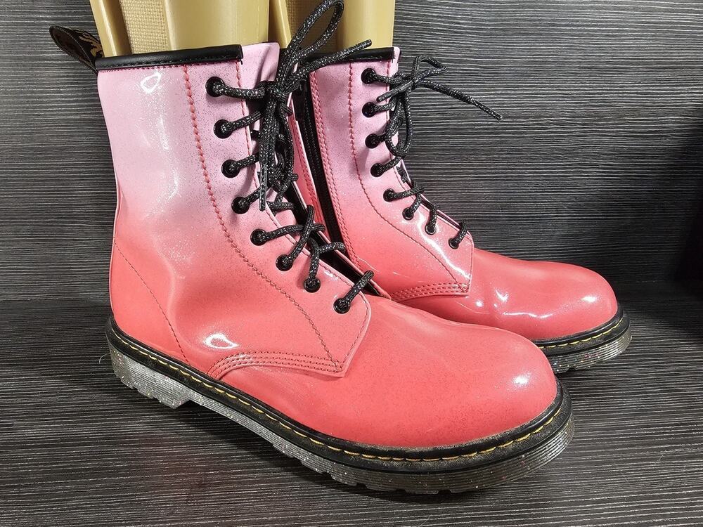 Doc Marten Pink Glitter Combat Boots Women’s 7 Mens 6 Two-tone Ombre Lace Up